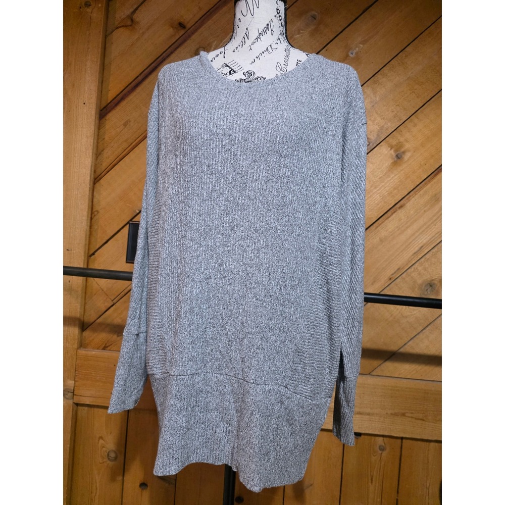 Express Womens Gray Ribbed Knit Tunic Sweater Crew‎ Neck Long Sleeve Size Medium